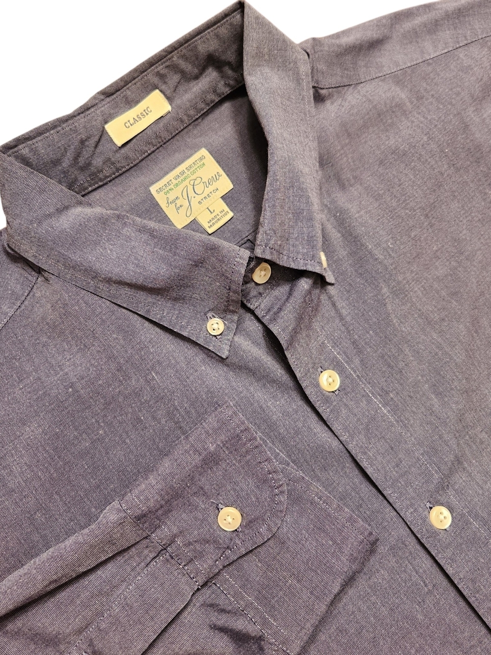 J. Crew Men's Large Stretch Button-Down Shirt Heathered Blue Gray Office Preppy